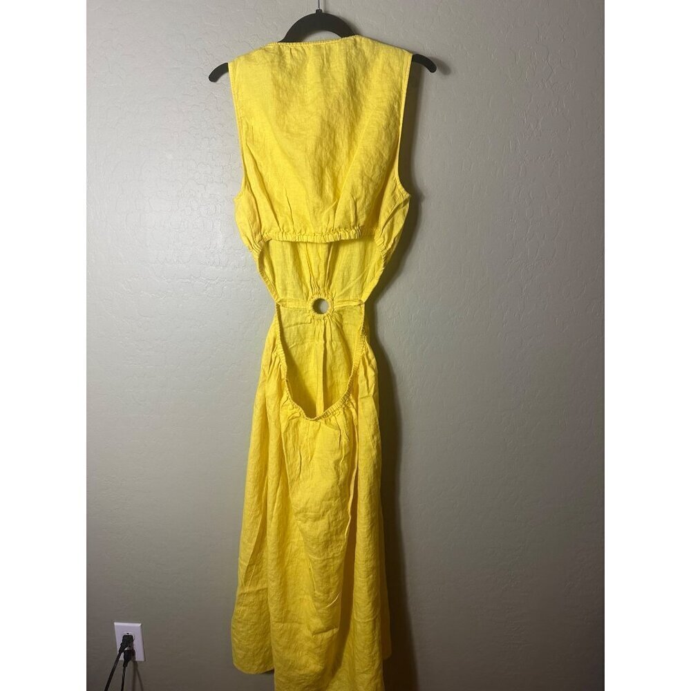 NWT vThe Drop Women's Sade Linen Cutout Midi, Lemon, L - Picture 3 of 7